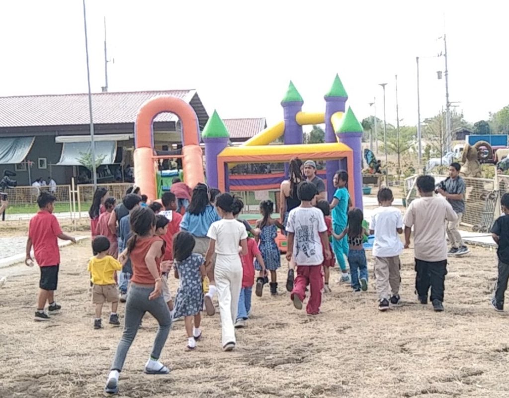 children joyfully playing in a vibrant playground