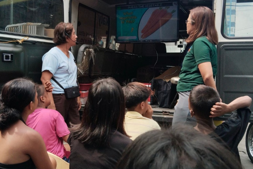 Childhope staff using television to discuss personal hygiene for children